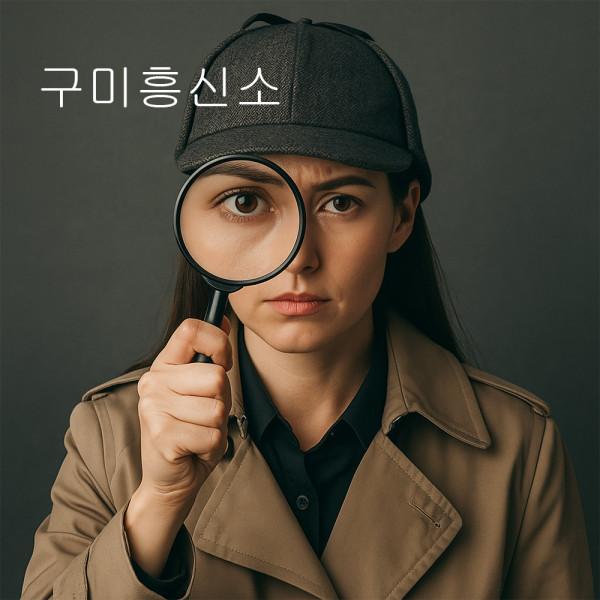 돋보기를 든 여성 탐정이 정면을 응시하는 구미흥신소 홍보용 썸네일 이미지